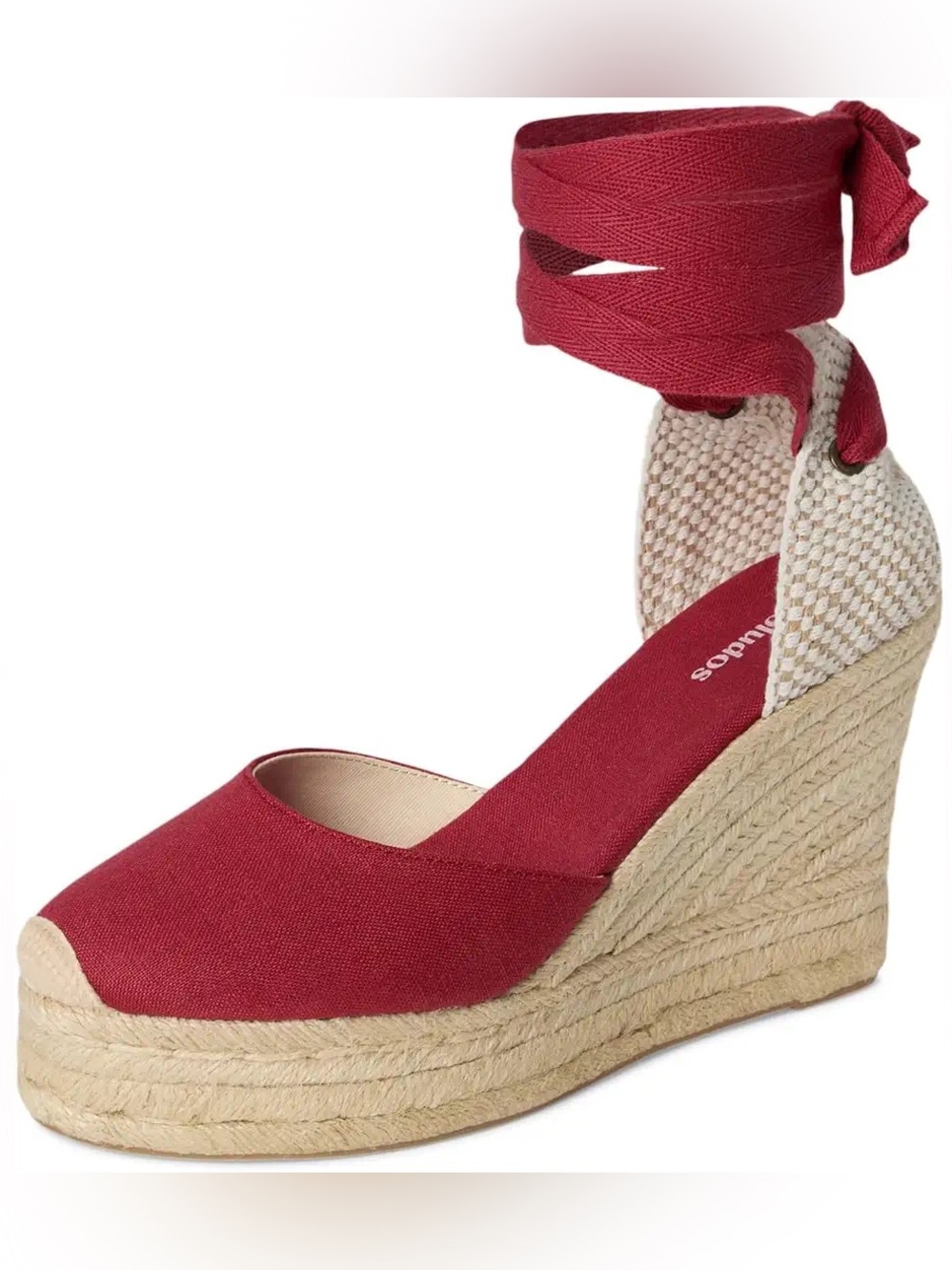 Soludos Red Canvas Espadrille Wedge with Ankle Tie - Picture 6 of 8